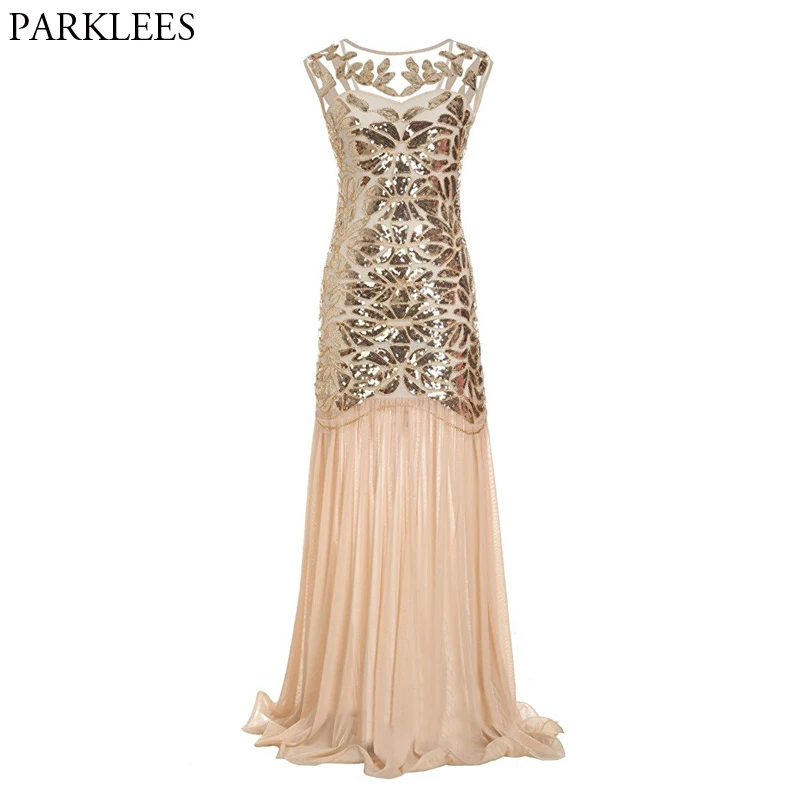 

Women's Elegant Sequin Glitter Long Dress Vintage Floor Length Sexy Lace Sheer Dress Female Evening Prom Stage Vestidos de Festa