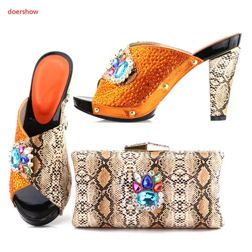 

doershow Fashion Italian Shoes With Matching Bags Set For Wedding And Party African Shoes And Bag Sets With Rhinestones SA1-32