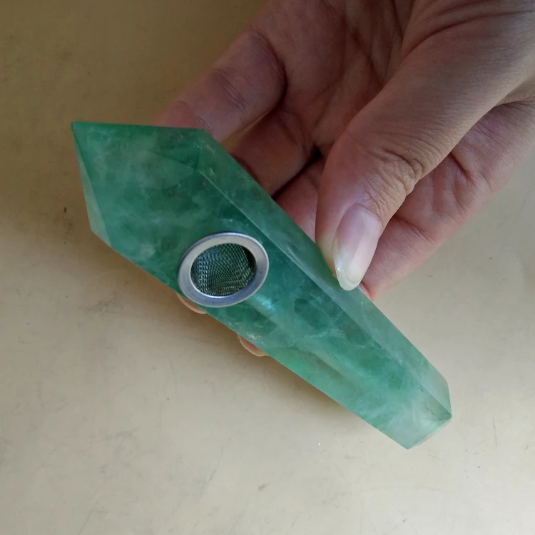 

High Quality Natural Hand Carved Green Fluorite Quartz Crystal Smoking Pipes Weed For Cheap FMX