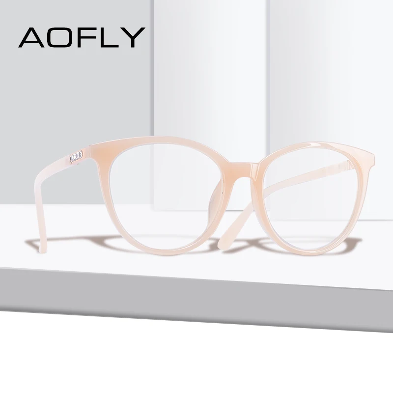 

AOFLY BRAND DESIGN Cat Eye Eyeglasses Frame Reading Spectacles Women Plain Glasses Frame Optical Oval Clear Lens AF9208