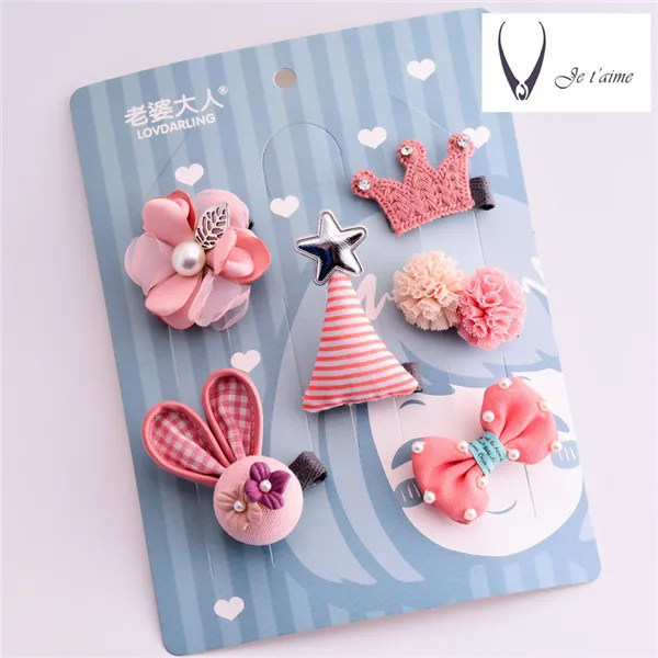 

6 pcs Cute Little Girls Hairpins Cartoon Character Hair Clips Bow Knot Crown Elastic Hair Band Kids Hair Accessories Set