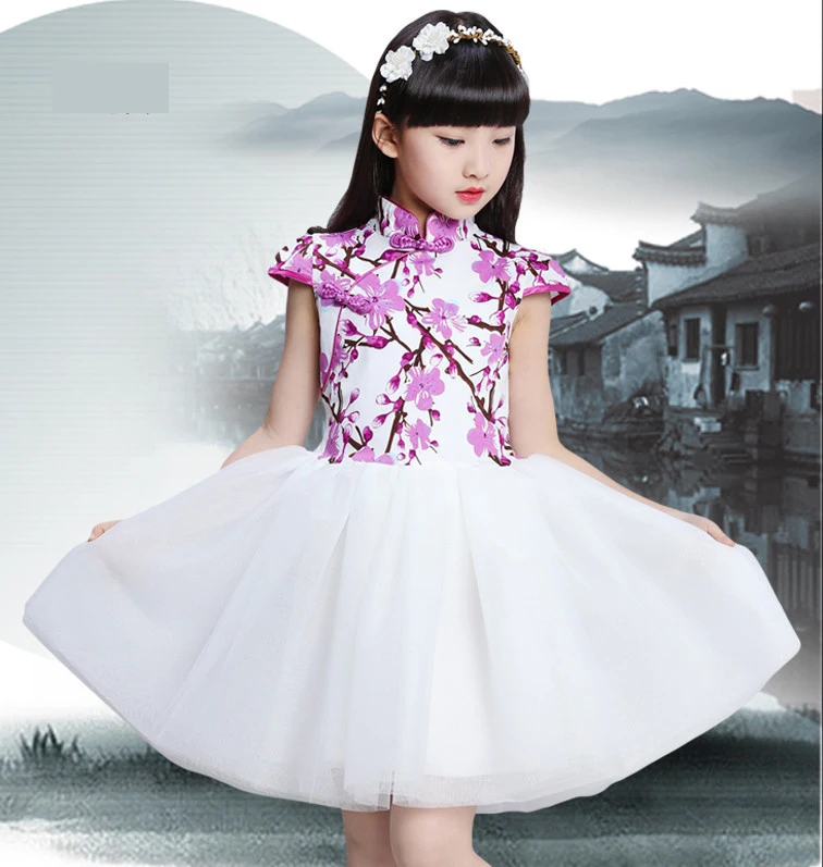 Baby Chinese Qipao Ball Gown Dress Girls Floral Cheongsam Multi-Colors Kids Short sleeve dresses New Year gift Children's Party Performance clothes (13)