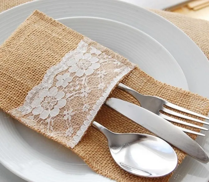 Hessian Rustic Wedding Burlap And Lace Cutlery Silverware Holder Hessian Rustic Wedding Burlap And Lace Cutlery Silverware Holder Pocket Table Decor Home 21 10cm In Gift Bags Wring