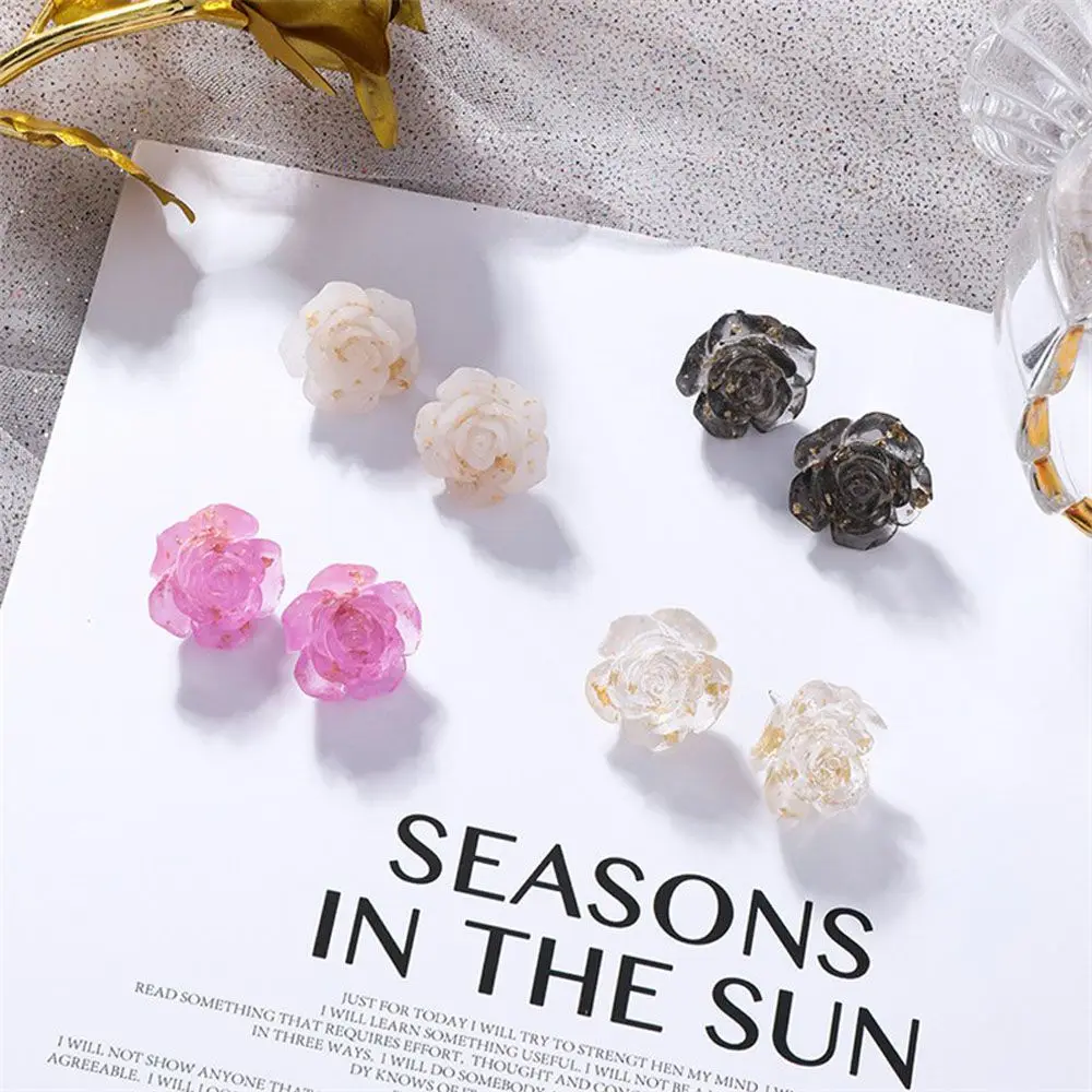 

1Pair Stud Earrings For Women Everyday Korean Retro Pretty Rose Flower Fashion Geometric Birthday Wedding Gift Elegant Jewelry