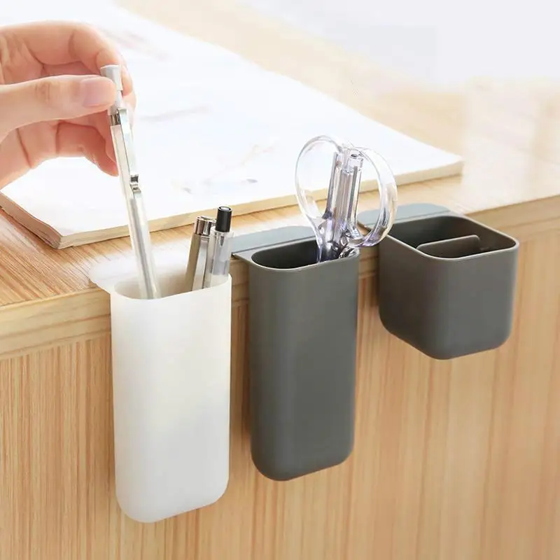 

High Quality Pp Self-adhesive Pen Holder Desk Organizer Stationery Penholder Makeup Storage Stick Desktop Accessories Pencil Box