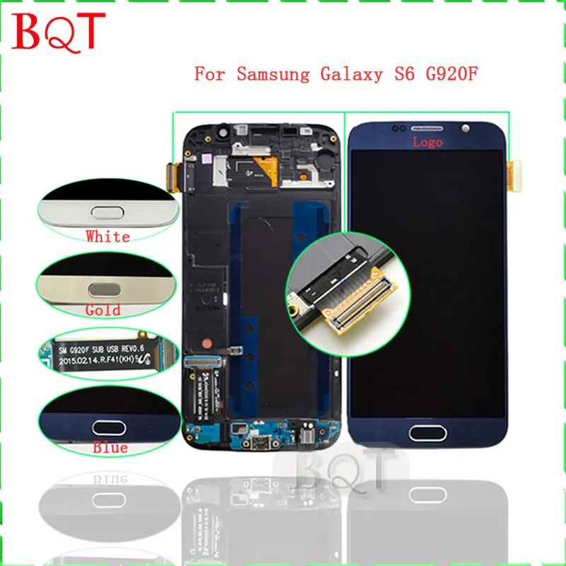  100% Test G920 LCD For Samsung Galaxy S6 G920F LCD Display Touch Screen Digitizer + Charging Flex + Frame Full Assembly 