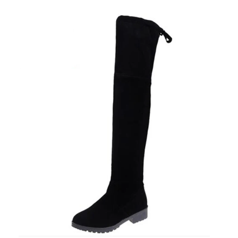 COVOYYAR/ г. Ботфорты черные зимние облегающие высокие сапоги из флока на платформе женская обувь с высоким голенищем на шнуровке сзади WBS557