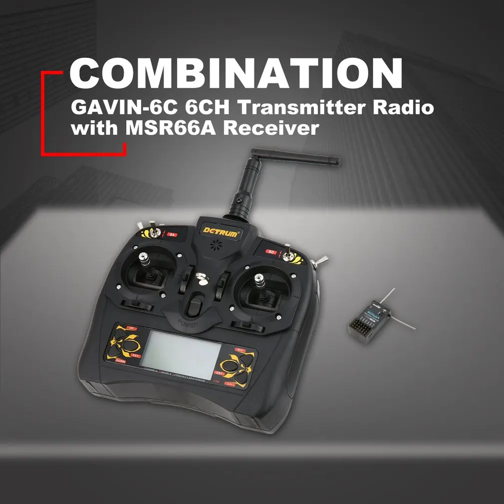 

Detrum GAVIN-6C 2.4G 6CH Transmitter Radio Remote Control with DSSS&FHSS MSR66A DTM-T011 Receiver for Airplane Helicopter HOT!