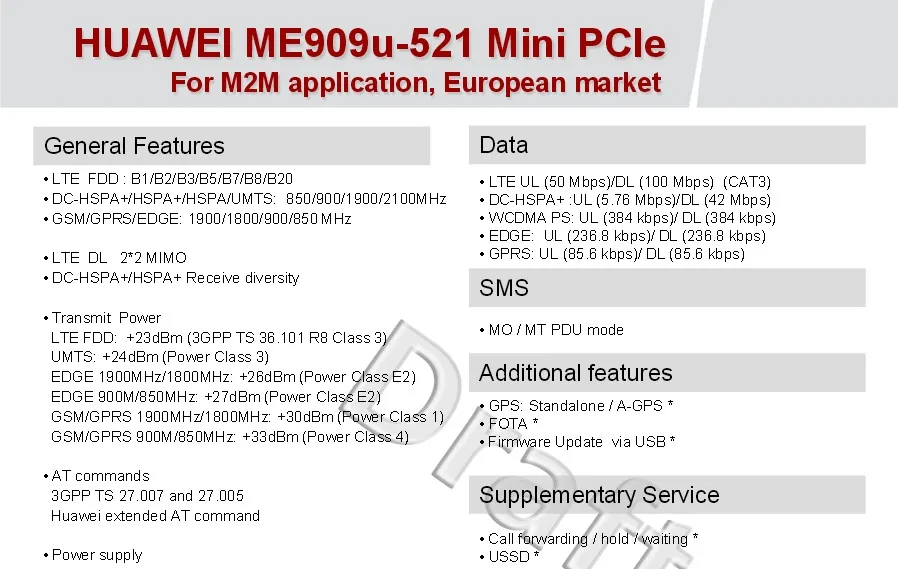 Новый Для huawei разблокированный ME909U-521 FDD LTE Mini pcie 4G WCDMA поддержка gps голосовое сообщение GSM B1/B2/B3/B5/B7/B8/B20