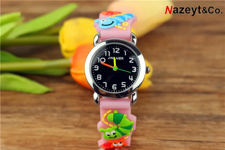 NAZEYT/кварцевые наручные часы для мальчиков; маленькие дети; черное лицо; 3D циферблат; мягкий силиконовый ремень; подарок; часы для девочек;