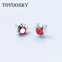 

TOYOOSKY Cute Tiny Deer Red White Color Zircon Stud Earrings 2018 Women's Christmas 925 Sterling Silver Accessories Jewelry Gift