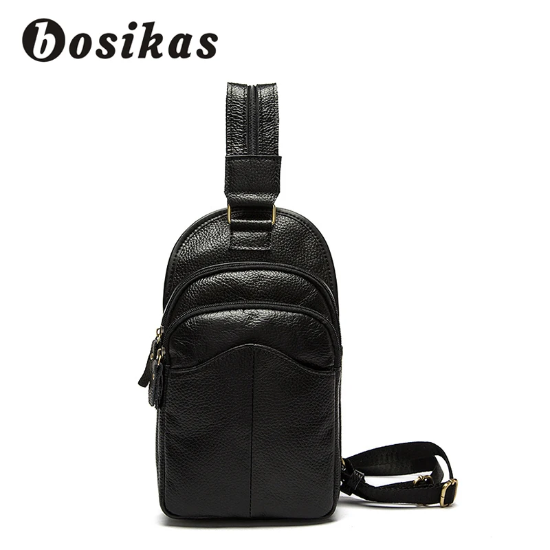 

BOSIKAS Genuine Leather Men Shoulder Bag Fashion Leather Crossbody Bag Men Messenger Bags Casual Designer Handbags Man Chest Bag