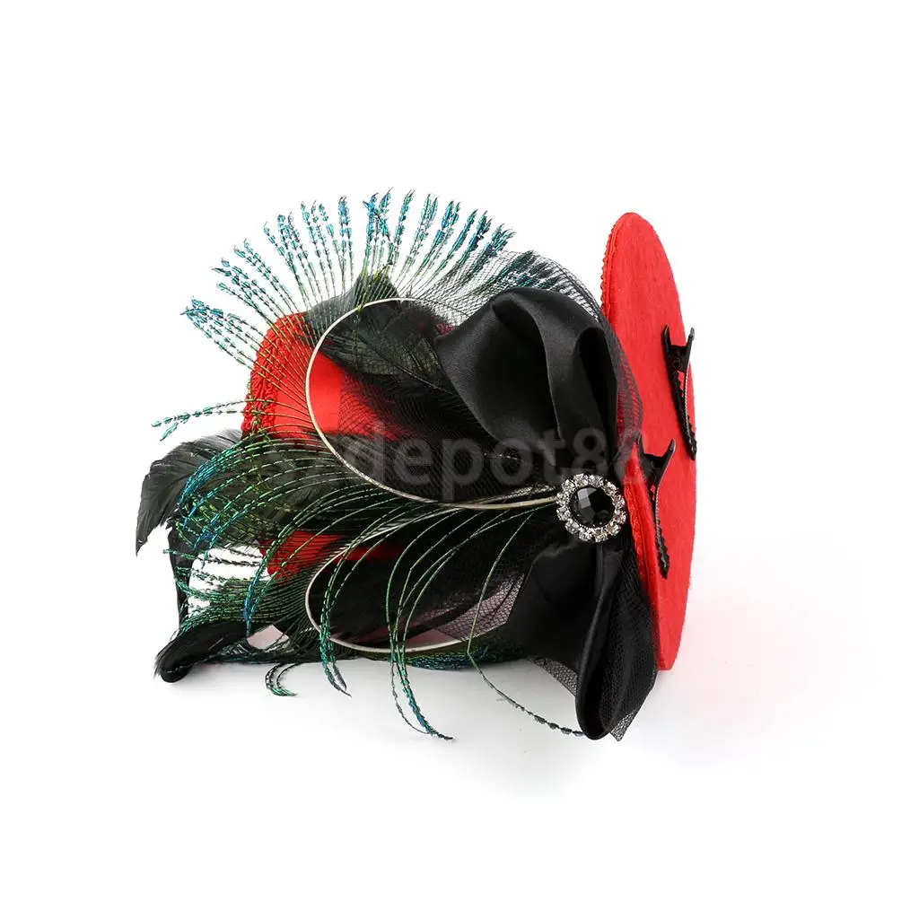 Vintage Women Ladies Black Feather Mini Top Hat Bowknot Hair Clip Fascinator Wedding Engagement Church Party Headwear