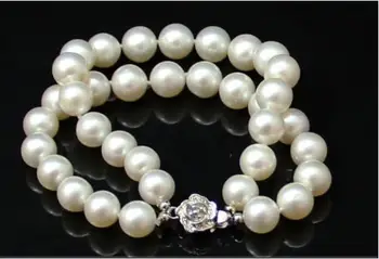 

2 rows natural AAA 10-11mm south sea round white pearl bracelet 7.5-8"