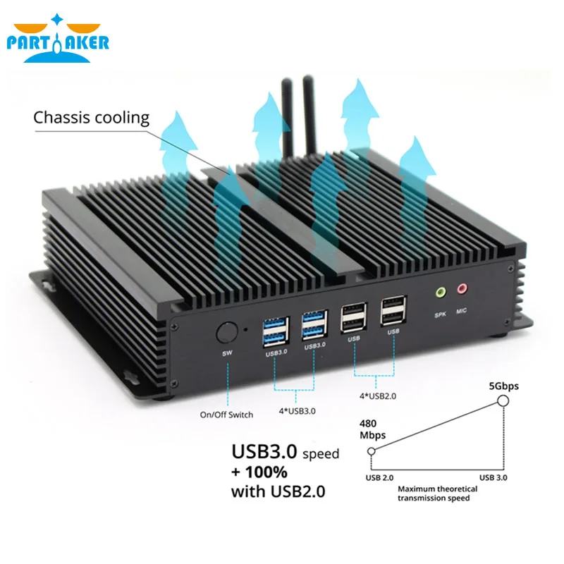 Мини ПК i3 5005U Windows 10 двухъядерный мини компьютер с 2 Lan 6 RS232 маленький настольный Hdmi