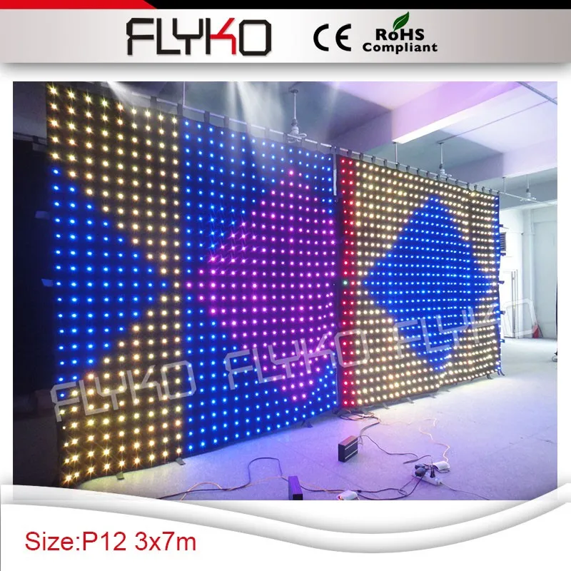 Выделите p12 занавес светодиодный экран низкая цена с ce, rohs 10FT x 23ft led подсветкой этап фоне