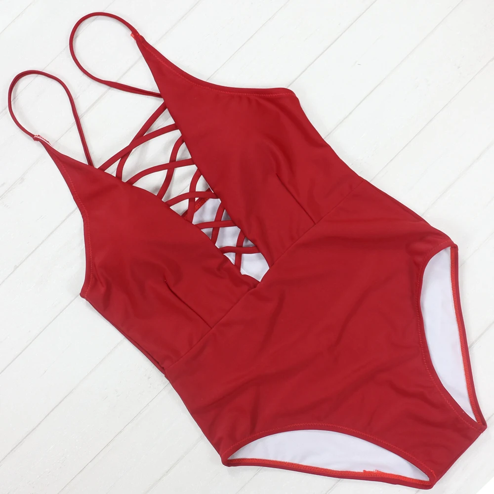 

4 Colors One Piece Swimsuit 2017 Sexy Women Bathing suit Bodysuit Swimwear Vintage Beachwear Print Bandage Monokini Swimsuit