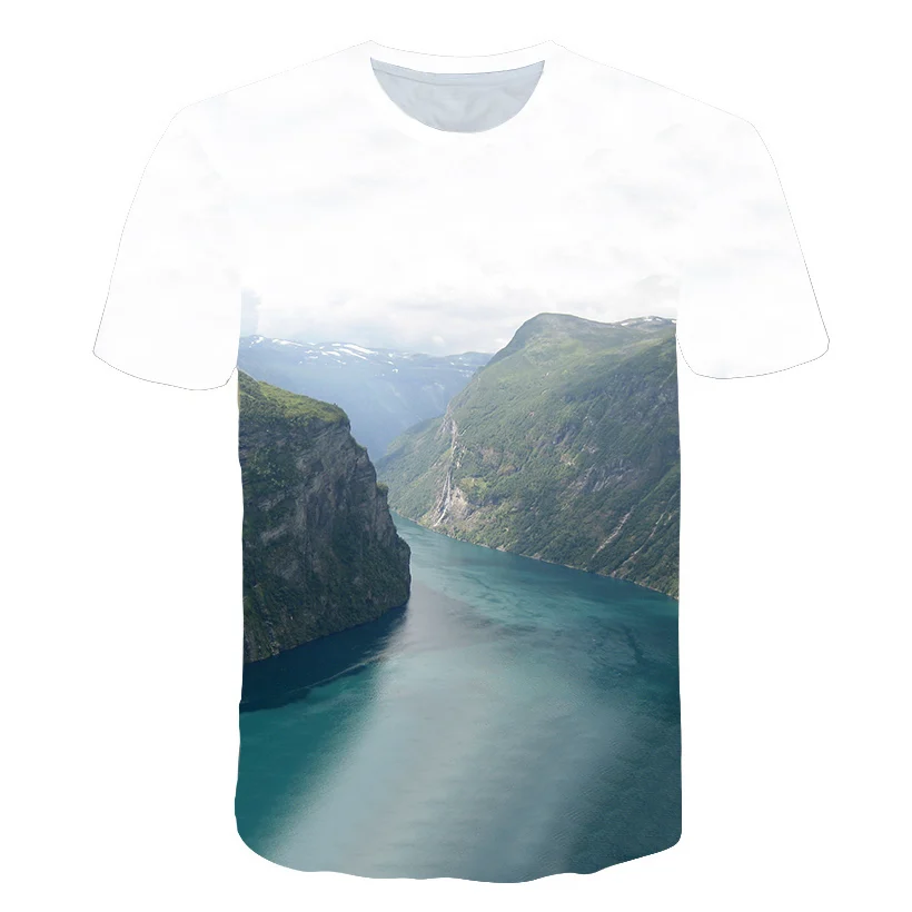 Мужская футболка с живописным пейзажем, Мужская/женская футболка с 3d принтом Снежной Горы, футболка унисекс, повседневные летние футболки, топы