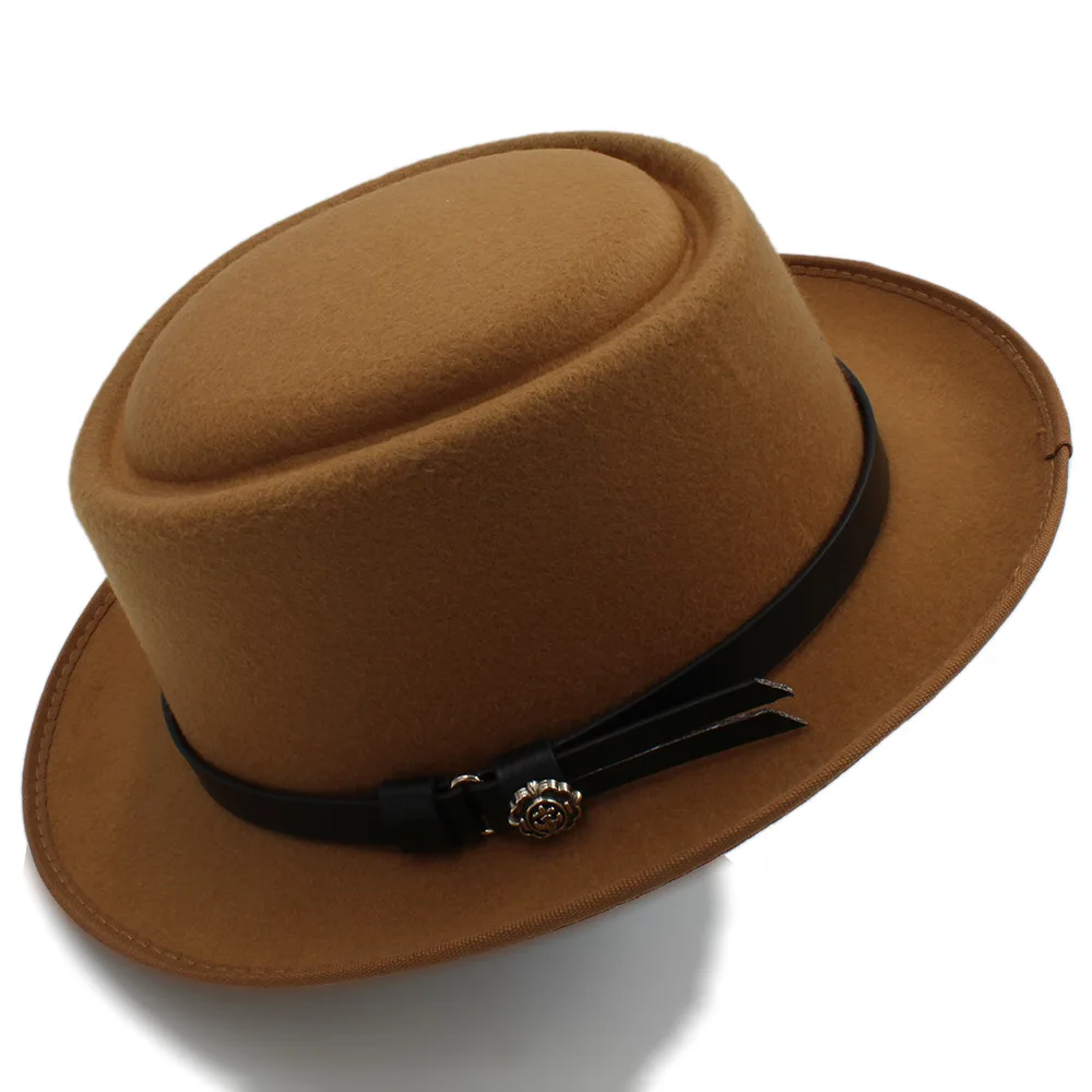 Модная женская фетровая шляпа со свининой, шляпа для леди, церковная шерстяная фетровая шляпа, шляпа для геймера, Панама, шляпа Трилби, размер 58 см - Цвет: Khaki