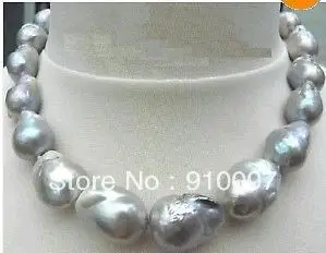 

shipping >>>CLASSIC Big South sea Grey Baroque Pearl NECKLACE 18