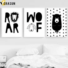 VERASUN Lion Dog Bear Wall Art Posters And Prints Black White Cuadros Nordic Poster Canvas Painting