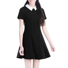 2017 Summer Korean Style Elegant Women Vestidos Peter Pan Collar Dresses Party Lady Short Sleeve Office Dress School Sundress
