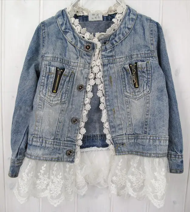 

JOYINPARTY 2019 Girls Jean Jackets Kids Lace Coat Long Sleeve Button Denim Jackets For Girls 2-7Y New