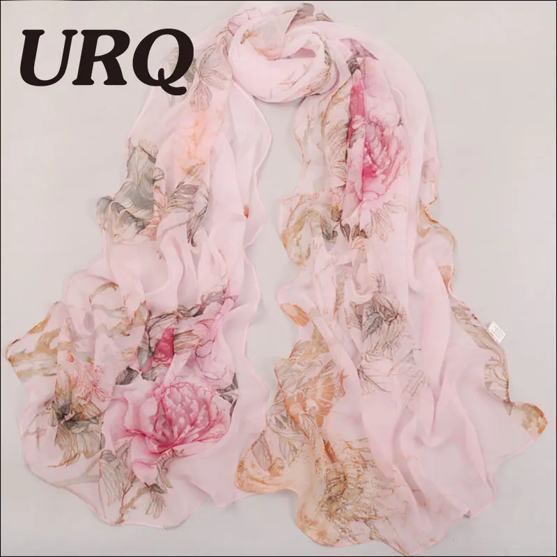 Длинные шифоновые шелковые шарфы, новинка весны, китайский стиль, летний цветочный принт, женские Жоржет Шарфы, шаль, шарфы художника Q5A16285 - Цвет: Q5A16285 pink