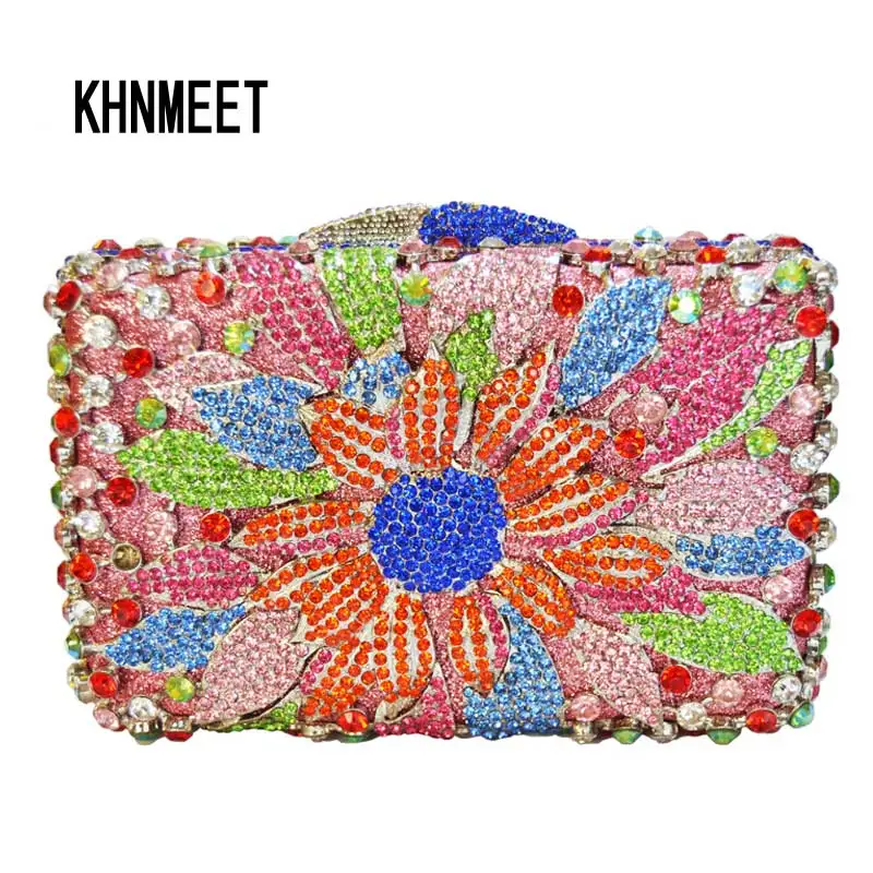 

LaiSC Flower Bag Women Luxury Diamond Evening Bag Ladies Purse Pochette Crystal Day Clutches Bling Party Bag Chain HandBag SC264