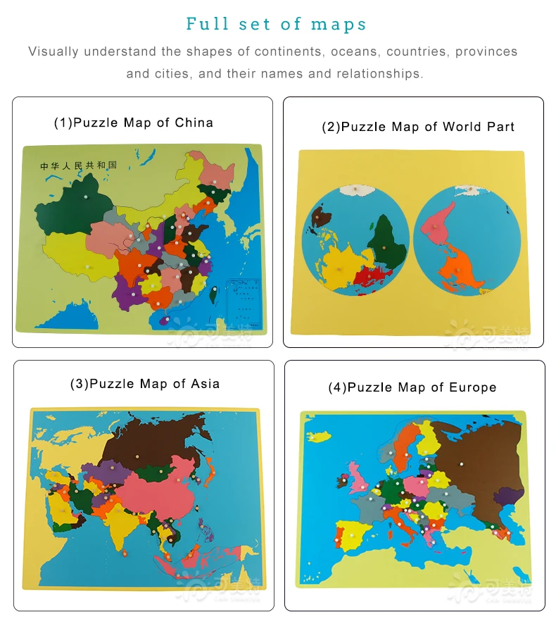 Цветные части пазлов мира Монтессори карты с ручкой игры, география, детские деревянные доски, игрушки, обучающие приспособления