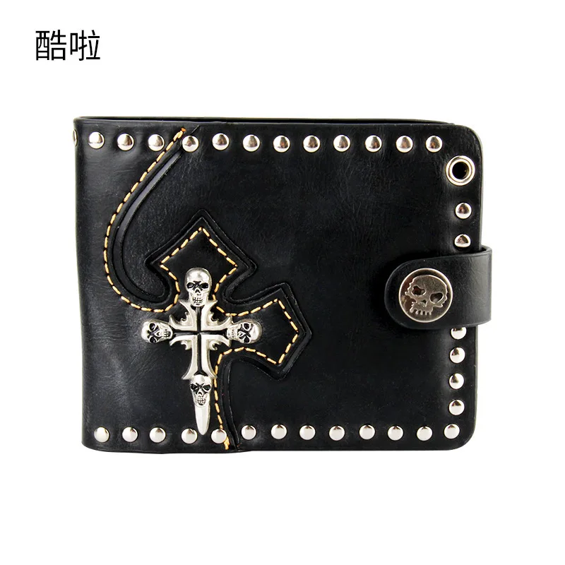 New Design Rock And Roll Men Wallet Casual Real Genuine Leather 