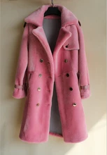 arlene sain 2017 women Double-breasted pink sheep fur coat female Fur coat long free shipping