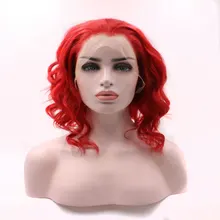 Bombshell Красный Короткие Надувной вьющиеся химическое Синтетические волосы на кружеве парик бесклеевого жаропрочных волокна волос естественной линии роста волос для белый Для женщин