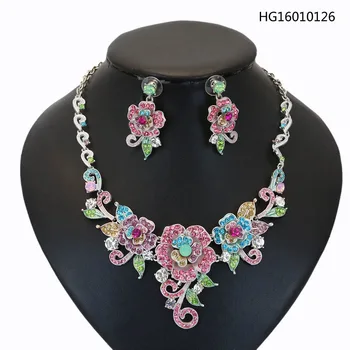 

Yulaili Fashion Mix Color Flower Style Cubic Zircon Plated Gold Copper Ladies Wearing Jewelry Sets