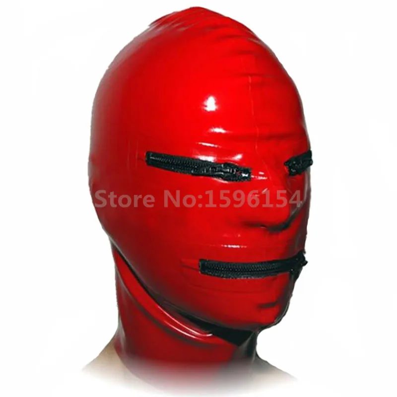 FullCoverSexyRedLatexMaskHoodwithEyesMouthZipperFetish