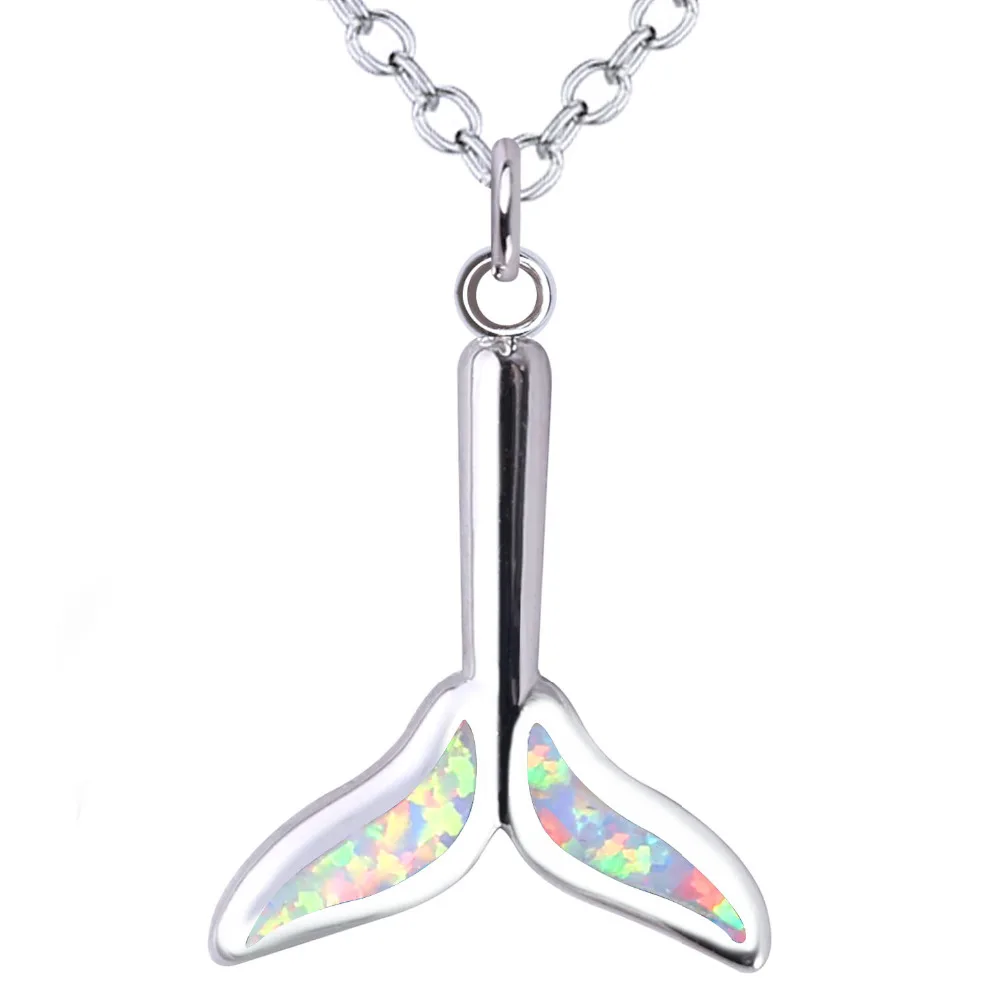 

KELITCH Fishtail Choker Necklace Elegant Created Opal Pendant Necklace with 16-18" Chain