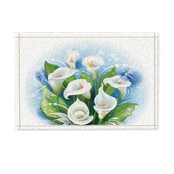 

Natural Scenery Decor, Butterfly Flying on the Pink Lilies with Reflection in the Water Bath Rugs, Non-Slip Door Mat