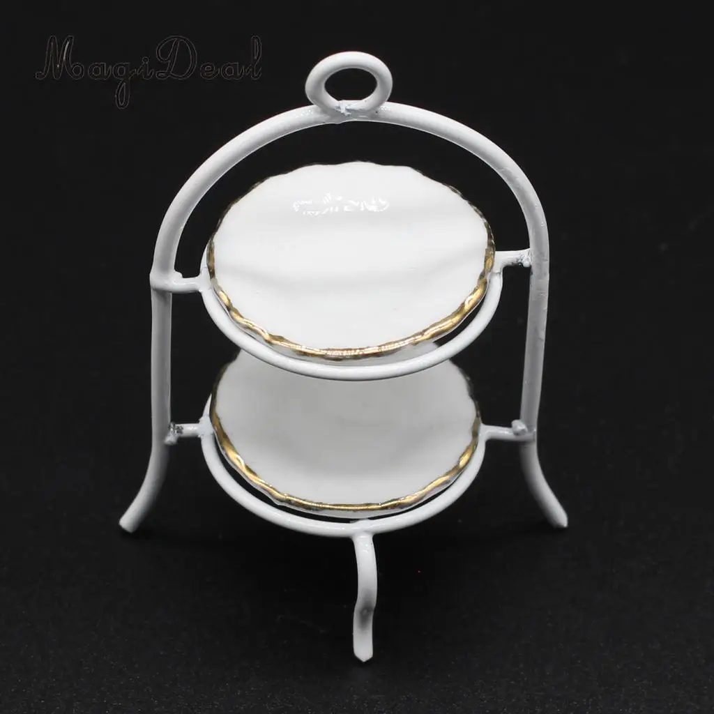 3pcs Miniature Metal Cake Stand Ceramic Dish Set Tableware for 1/12 Dolls House Kitchen Life Scenes Decoration