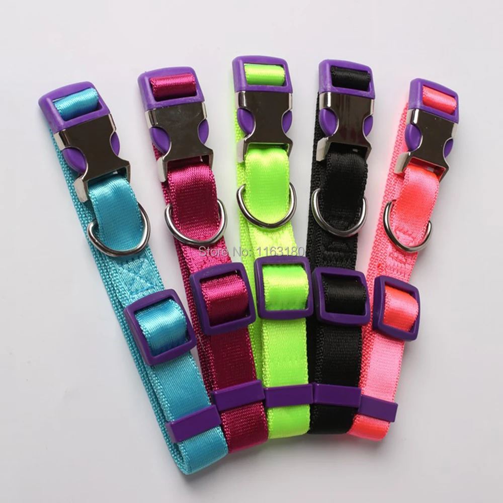 

12pcs/lot Nylon Personalized Engraved Dog Collar Custom Puppy Cat Pet Collars ID Tag For For Small Medium Large Dogs