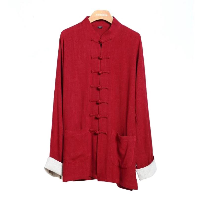 Chinese Mandarin Collar Jacket With Pocket Loose Men 100 Linen Single