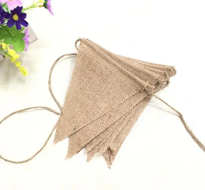 Perfect Vintage Jute Hessian Burlap Bunting Banner Wedding party Photography Props Decoration Banner 13 Flags 5