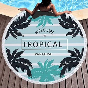 

2018 New Arrival Fashion Leaf 450G Round Beach Towel With Tassels Microfiber 150cm Picnic Yoga Blanket Beach Cover Up