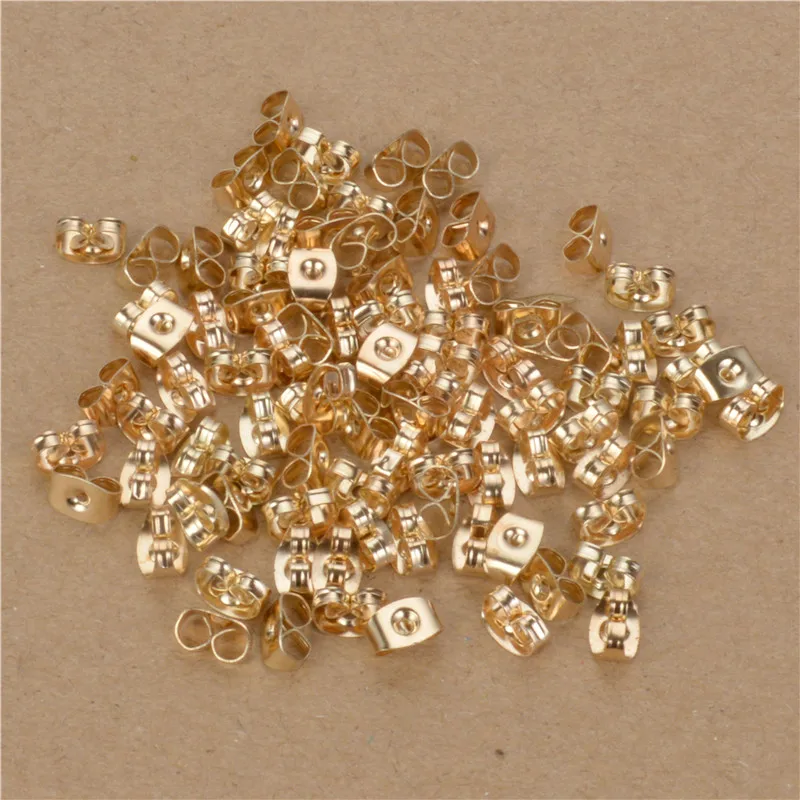 

100PCS 5*3.8MM 24K Champagne Gold Color Plated Brass Stud Earring Back Stopper Diy Jewelry Findings Accessories