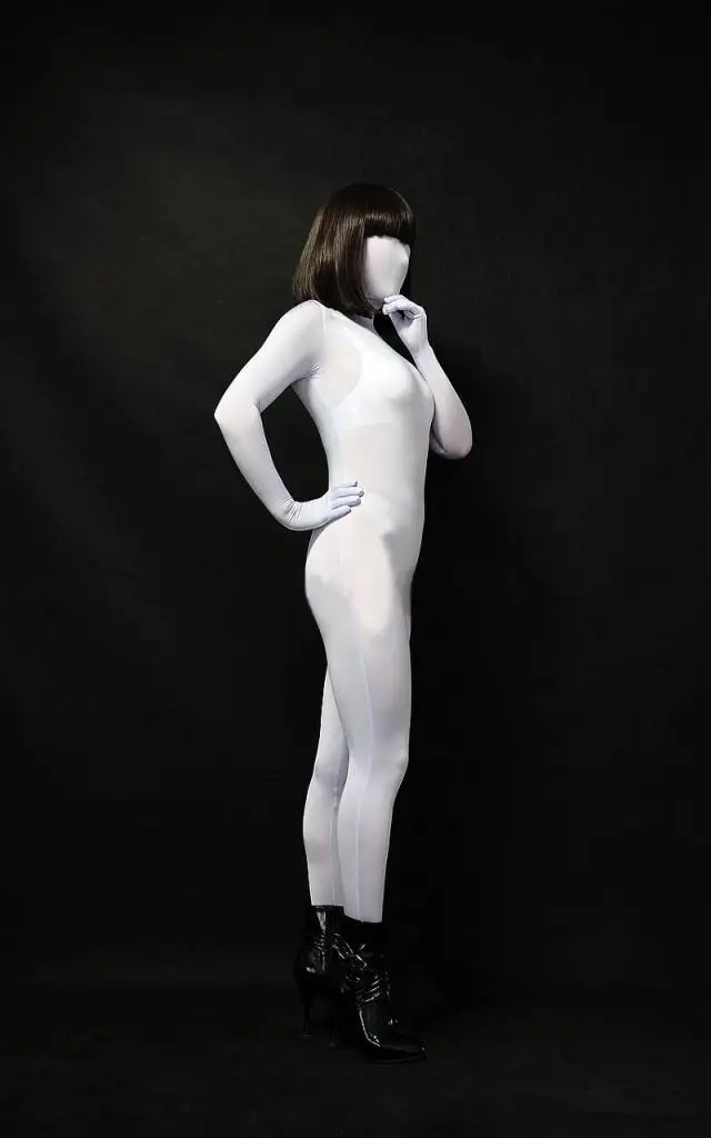 (AL823)White Velvet Transparent Tights Unisex Fetish Zentai Suits
