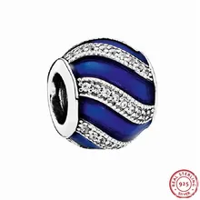 925 пробы Серебряный Королевский синий эмаль и прозрачный CZ Праздничная лента украшение бусина DIY Fit PANDORA Подвески для женщин ювелирные изделия FL476