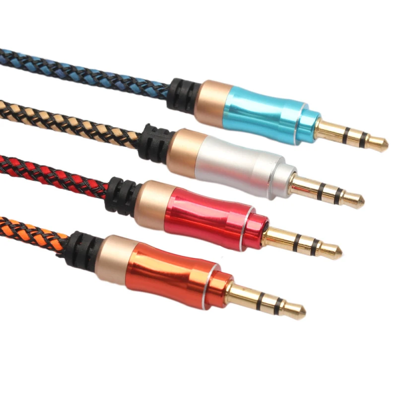 

New 3.5Mm Auxiliary Cable Audio Cable Stereo Male To Male Flat Aux Cord Cable 1M Nylon Braided Gold For Mp3/Speaker/Car Suppion