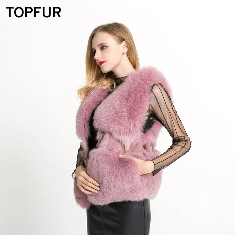 

TOPFUR 2018 Arrival Real Fox Fur Vest Women Top Quality Solid Full Pelt Thick Fox Fur Vest Short Genuine Jacket Casual Luxury