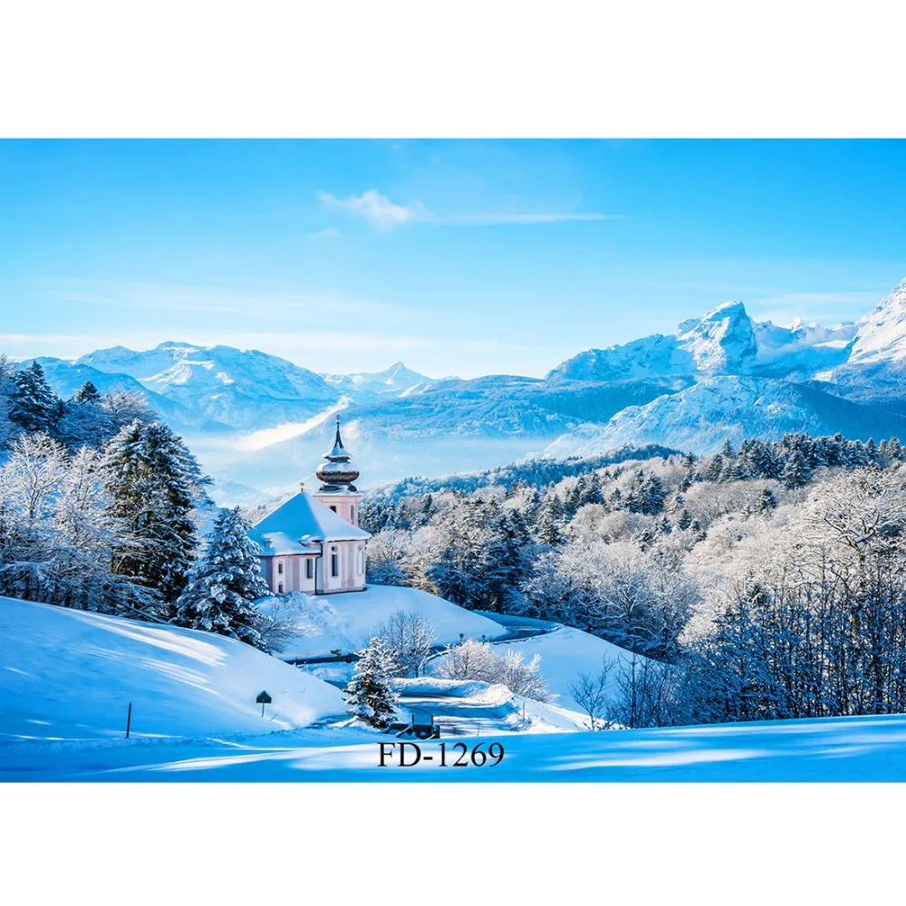 Фон для фотосъемки Snowy Mountain Woods аксессуары фотографирования детей виниловая