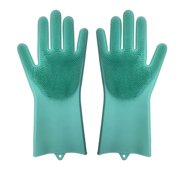Зеленый Kitchen Dishwashing Gloves Cleaning Brush Scrubber Magic Rubber Silicone Dish Washing Gloves Hand Scaly Glove for Washing Dishes - Цвет: Зеленый
