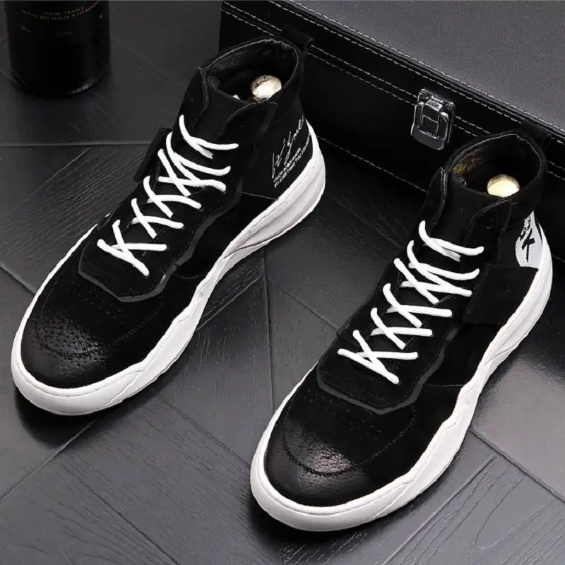 Chaussures blanc Bottes Casual Cheville Porc Blanc Noir Lace Errfc Top Avant Up Hommes Bout Rond Mode Confort 43 High Cuir Suède De En LMpzGqSUV
